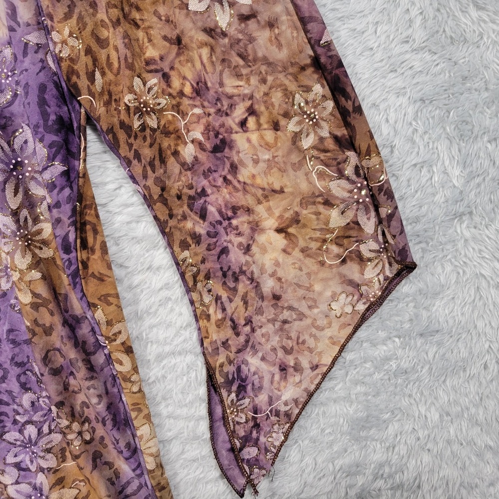 Brittany Black Shirt Womens XL Purple Gold Floral Tie Dyed 3/4 Angel Sleeve - Picture 2 of 7